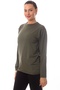 Long Sleeve Green Color Round Collar Microfiber Thermal Iclik Tisort
