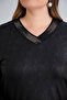 Women's Black Stone V-Neck Long Sleeve Leather Stylish Plus Size Blouse - 3