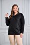 Women's Black Stone V-Neck Long Sleeve Leather Stylish Plus Size Blouse - 2