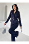Women's Belt Detail Classic Jacket Trousers Suit Navy Blue - 4