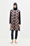 Plus Size Parachute Fabric Zippered 4-Piece Hijab Swimsuit 1403 Dark Navy Blue - 3