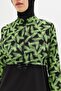 Patterned Gathered Waist 4-Piece Hijab Swimsuit 6220 Green/Black - 4