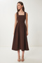 A-Line Midi Woven Dress Brown Lwf0026 - 3