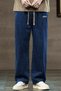 Men's Navy Blue Baggy Elastic Waist Lycra Straight Leg Loose Cut Casual Denim Jean Pants Rf0480 - 2