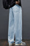Men's Light Blue Baggy Elastic Waist Lycra Straight Leg Loose Cut Casual Denim Jean Pants Rf0480 - 5