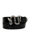 100% Genuine Leather, Black Women's Jeans with Silver Snake Buckle, Sports Belt 4 Cm=an-byn-46