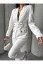 Women's Buckle Belt, Detailed Snap-Front Jacket, and Palazzo Pants—A Stylish Suit - 9