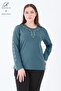 Women's Emerald Stripe Floral Patterned Stoned Slit Lycra Viscose Mother Combed Cotton Blouse