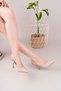 Women's Beige Patent Leather Buckle Pointed Stylish Heeled Stiletto Shoes - 2