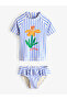 2 Pieces Blue/White Color Floral Print Swimsuit Alye77680
