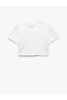 Slogan Print Crew Neck Short Sleeve Cotton Crop T-Shirt - 2