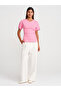 31585 100% Cotton Drape Detailed T-Shirt-Pink - 4