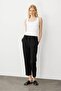 Women's Belt Elastic Summer Fabric Trousers Black - 4
