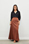Women's Brown Flush Viscose Satin Belt Elastic Zippered Maxi Length a Line Skirt - 6