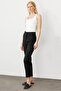 Women's Belt Side Elastic Ankle Length Summer Fabric Trousers Black - 4