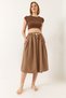 Women's Mink Waist Elasticized Tie-Detail Pocketed Poplin Skirt Ye4348 60283181 - 4