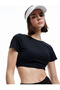 Short Sleeve Crew Neck Low Back Detailed Ribbed Sports Crop T-Shirt - 2