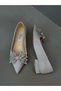 Silver Satin Stone Bow Women's Daily Ballerinas - 7