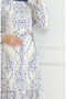 Linen Dress - Patterned and Belted, Beige Cobalt Blue 0471E-05 - 4
