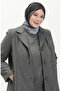 معطف كبير الحجم مزود بأزرار طولية وطبعة ختم 0176-03 رمادي - 4