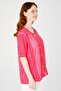 Women's Crew Neck Short Sleeve Leather Embroidered Combed Cotton Blouse Fuchsia - 2