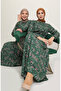 Floral Patterned Viscose Dress 5068-02 Green - 7