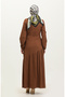 Tan 0363-04 Model Side Tie Gathered Dress - 5