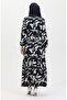 Navy Blue Patterned Belted Dress - 0444-02 - 7