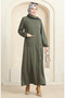 Khaki Dress - Buttoned and Pocketed,Model3029-07