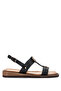 Women's Genuine Leather Black Leather Flat Sandals