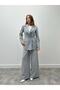 Women's Single Button Pleated Palazzo Trousers Gray Blazer Suit