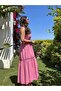 Fuchsia Long Strap Dress with Scallop Embroidery on the Collar - 5