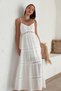 Women's White Long Summer Dress - Lace Detailed, Strappy Bohemian Scallop Dress