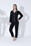 Women's Black-And-White Bias Cotton Long Sleeve Buttoned Comfortable Pajama Set - 2