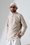 Men's Judge Collar Long Sleeve Buttoned Linen Shirt Beige (Vşn)