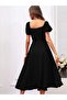 Women's Short Sleeve Square Neck Split Midi Janjan Crepe Dress - 3