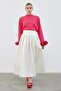 Ole Pleated High Waist Taffeta Skirt Ecru