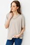 Women's V-Neck Collar Stoned Combed Cotton T-Shirt Beige - 2