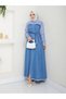 Scratched Sleeves Shirt Detail Denim Dress Tuxedo Blue Denim - 5