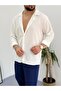 White Navy Blue Men's Summer Crinkle Lycra Fabric Long Sleeve Shirt Tracksuit 2 Piece Wrap Suit - 5