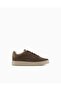 Men's 100% Cowhide Logo Printed Suede Detailed Brown Sneaker X4X636 Xr329-U570