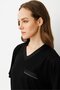 Women's Crew Neck Pocket and Collar Glitter Combed Cotton T-Shirt Black - 2
