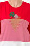 Women's Crew Neck Stoned Striped Combed Cotton Blouse Red - 6