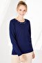 Women's Crew Neck Long Sleeve Stoned Knitwear Blouse Navy Blue - 8