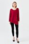 Women's Crew Neck Front Wooden Buttoned Combed Cotton Blouse Claret Red - 4
