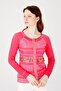 Women's Crew Neck Long Sleeve Zippered Leather Combed Cotton Jacket Fuchsia - 8