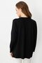 Women's Crew Neck Pocket and Collar Glitter Striped Combed Cotton Blouse Black - 4