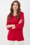 Women's Collar Embroidered Three Quarter Sleeve Combed Cotton Blouse Red - 6