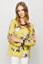 Women's Crew Neck Colorful Patterned Combed Cotton T-shirt Yellow - 6
