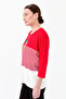 Women's Crew Neck Stoned Striped Combed Cotton Blouse Red - 8